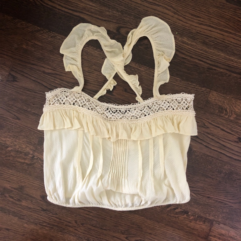 FREE PEOPLE Polka Dot Ruffled Crochet Crossback